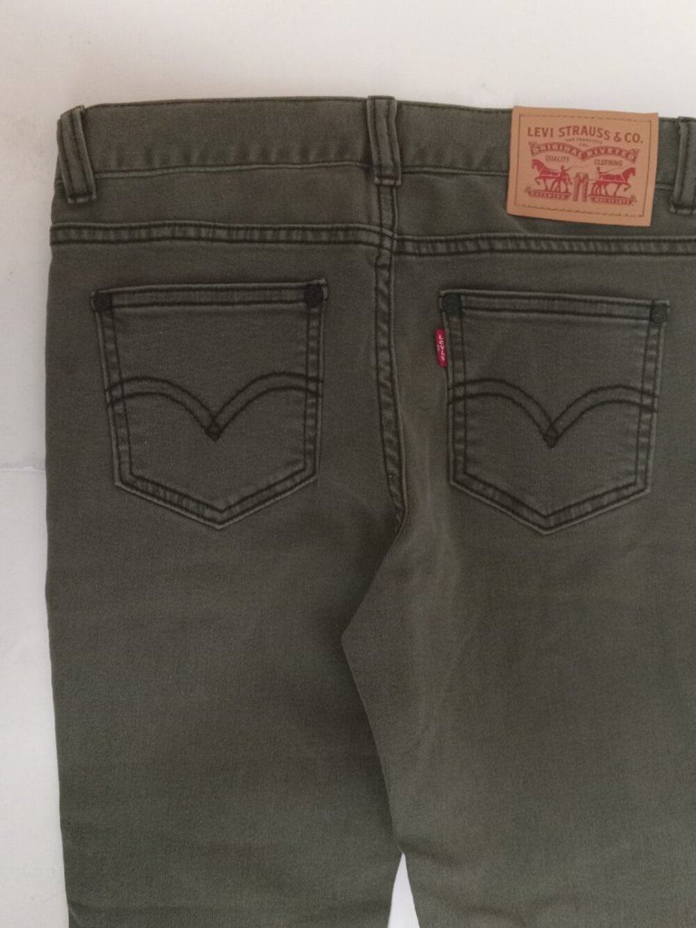 Levis Boys 511 Stretch Denim Pants Jeans Olive Green Adjustable Waist Size 8